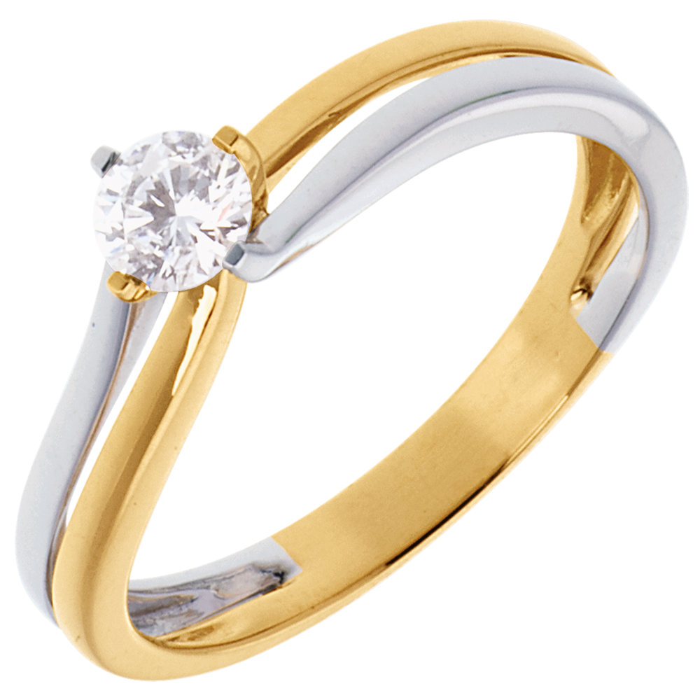 Solitaire Sillon Diamant 0 27 Carats Or Blanc Et Or Jaune 18 Carats