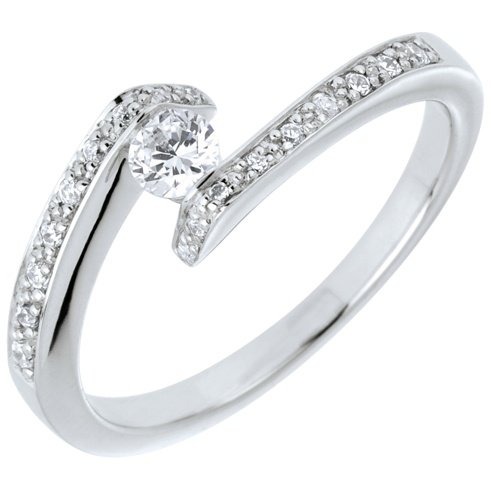 Bague Solitaire accompagné Promise or blanc 9 carats diamant 0 15