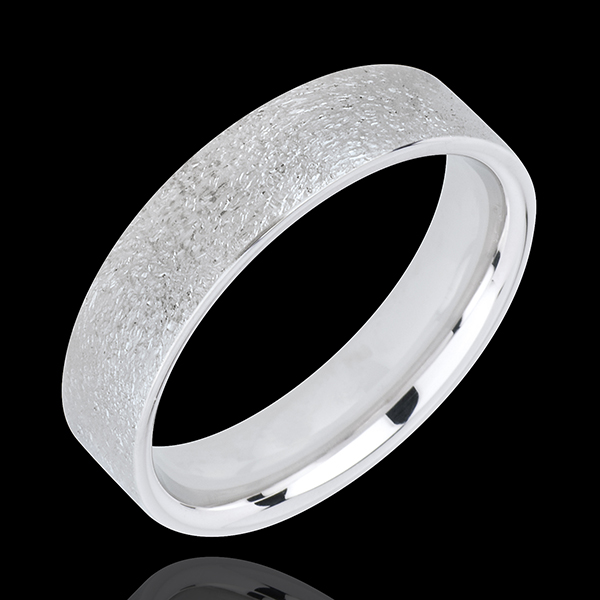 « L'Atelier » n. 20501 - Fede nuziale 5 mm Oro bianco spazzolato 18 carati (750) - Piatto