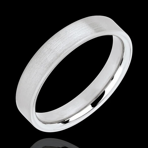 « L'Atelier » n. 32476 - Fede nuziale 4 mm Oro bianco rigato 9 carati (375) - Piatto