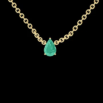 « L'Atelier » Nº1013603 - Collier Gelbgold 750/-(18Kt) - Synthetischer Smaragd Tropfen 0.3 Karat - Kette Ankerkette