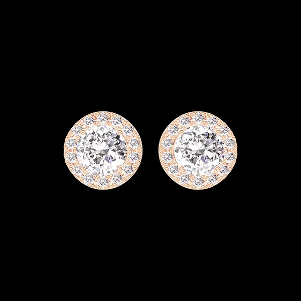 « L'Atelier » Nº178264 - Boucles d'oreilles Or rose 18 carats - Diamant synthétique Rond 0.3 carat (2 X) - Halo Diamant synthétique
