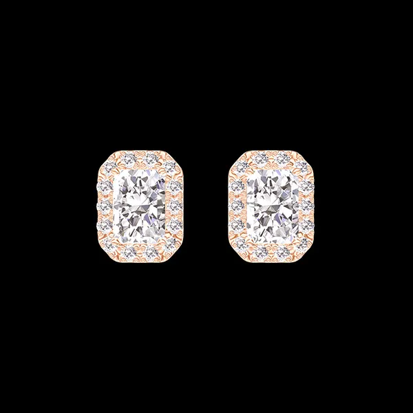 « L'Atelier » Nº178281 - Pendientes Oro rosa 9 quilates - Diamante de laboratorio Rectángulo 0.3 quilates (2 X) - Halo Diamante de laboratorio