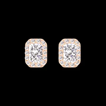 « L'Atelier » Nº178281 - Earrings Pink gold 9 carats - Laboratory Diamond Baguette 0.3 Carats (2 X) - Halo Laboratory Diamond