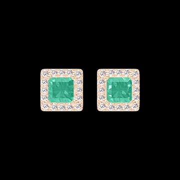 « L'Atelier » Nº178416 - Earrings Pink gold 18 carats - Emerald Princess 0.3 Carats (2 X) - Halo Diamond white