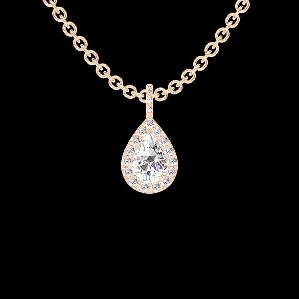 « L'Atelier » Nº180809 - Colgante Oro rosa 9 quilates - Diamante de laboratorio Pera 0.3 quilates - Halo Diamante de laboratorio - Engastado Diamante de laboratorio - Cadenas Esclavas