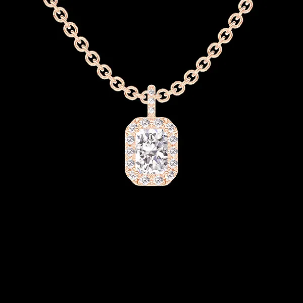 « L'Atelier » nr. 181001 - Hanger Roségoud 9 karaat - Laboratorium diamant Rechthoekig 0.3 Karaat - Halo Laboratorium diamant - Setting Laboratorium diamant - Ketting Gourmet