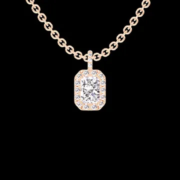 « L'Atelier » Nº181001 - Anhänger Roségold 375/-(9Kt) - Labordiamant Rechteckig 0.3 Karat - Halo Labordiamant - Fassung Labordiamant - Kette Ankerkette