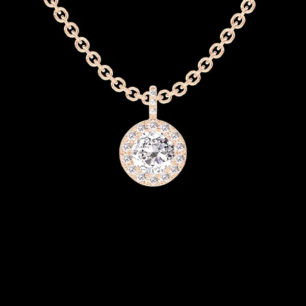 « L'Atelier » Nº181193 - Ciondolo Oro rosa 9 carati - Diamante di laboratorio Rotonda 0.3 Carati - Halo Diamante di laboratorio - Incastonatura Diamante di laboratorio - Catena Rolò
