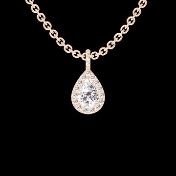 « L'Atelier » Nº181385 - Colgante Oro rosa 9 quilates - Diamante Pera 0.3 quilates - Halo Diamante - Engastado Diamante - Cadenas Esclavas