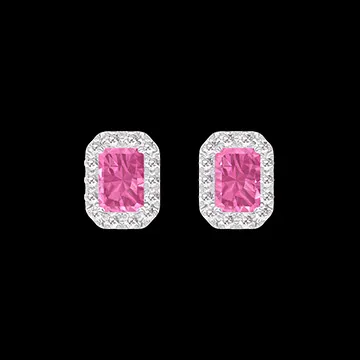 « L'Atelier » Nº188228 - Earrings White gold 9 carats - Pink Sapphire Baguette 0.3 Carats (2 X) - Halo Diamond white