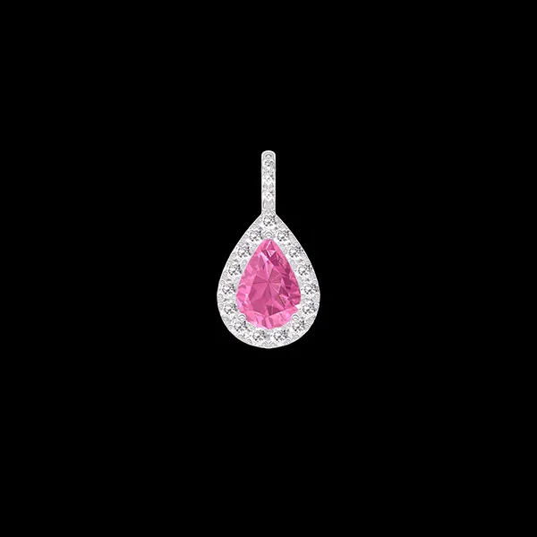 « L'Atelier » Nº188615 - Pendentif Or blanc 18 carats - Saphir rose Poire 0.3 carat - Halo Diamant - Sertissage Diamant - Pas de chaîne