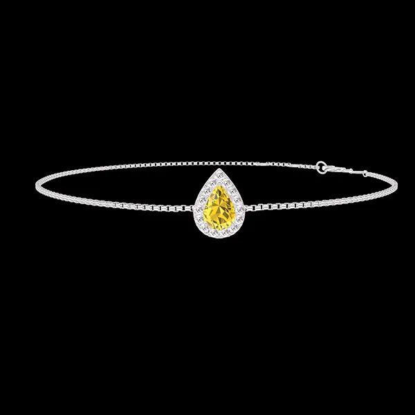 « L'Atelier » Nº194911 - Bracelet Or blanc 18 carats - Saphir jaune Poire 0.3 carat - Halo Diamant - Chaîne Vénitienne
