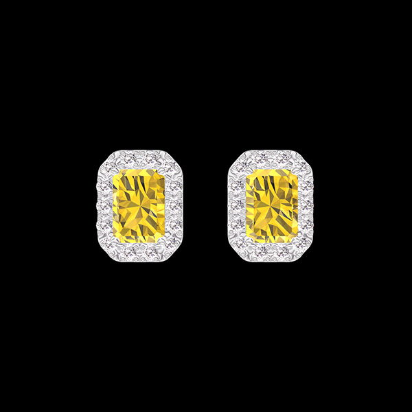 « L'Atelier » No. 194999 - Earrings White gold 9ct (375) - Yellow Sapphire Baguette 0.3 Carats (2 X) - Halo Diamond white
