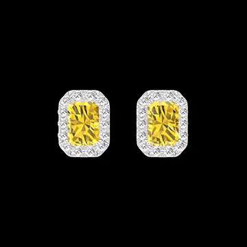 « L'Atelier » Nº194999 - Earrings White gold 9 carats - Yellow Sapphire Baguette 0.3 Carats (2 X) - Halo Diamond white