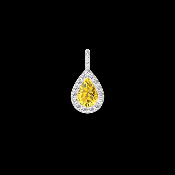 « L'Atelier » Nº195386 - Pendentif Or blanc 18 carats - Saphir jaune Poire 0.3 carat - Halo Diamant - Sertissage Diamant - Pas de chaîne