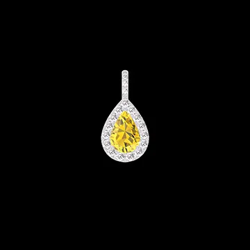 « L'Atelier » Nº195386 - Pendentif Or blanc 18 carats - Saphir jaune Poire 0.3 carat - Halo Diamant - Sertissage Diamant - Pas de chaîne