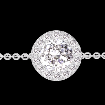 « L'Atelier » Nº200204 - Bracelet Or blanc 9 carats - Diamant synthétique Rond 0.3 carat - Halo Diamant synthétique - Chaîne Forçat