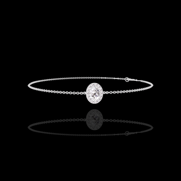 « L'Atelier » Nº200108 - Brăţară Aur alb 9 carate - Diamant Oval 0.3 carate - Halo Diamant - Lanţ Zale