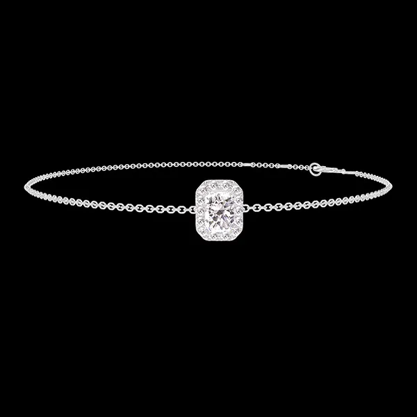 « L'Atelier » Nº200268 - Bracelet White gold 9 carats - Laboratory Diamond Baguette 0.3 Carats - Halo Laboratory Diamond - Chain Rolo
