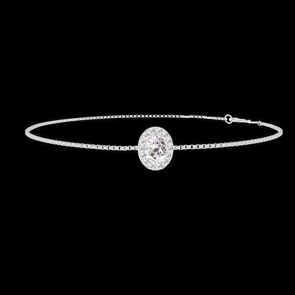 « L'Atelier » Nº200303 - Bracelet Or blanc 18 carats - Diamant synthétique Ovale 0.3 carat - Halo Diamant synthétique - Chaîne Vénitienne