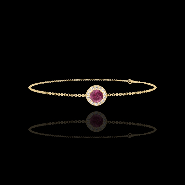 « L'Atelier » Nº200393 - Bracelet Or jaune 18 carats - Rubis Rond 0.3 carat - Halo Diamant - Chaîne Forçat