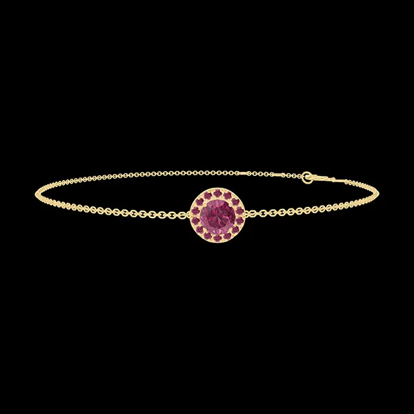 « L'Atelier » Nº200401 - Armband Gelbgold 750/-(18Kt) - Rubin rund 0.3 Karat - Halo Rubin - Kette Ankerkette