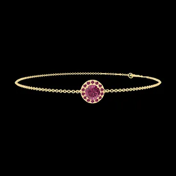 « L'Atelier » Nº200401 - Armband Geelgoud 18 karaat - Robijn rond 0.3 Karaat - Halo Robijn - Ketting Gourmet