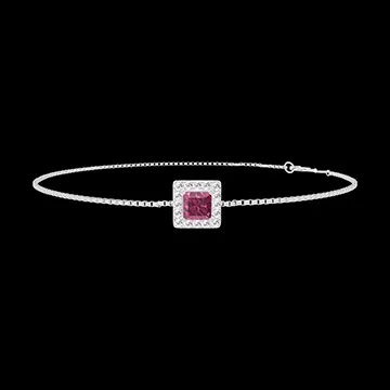 « L'Atelier » Nº200432 - Armband Weißgold 375/-(9Kt) - Rubin Prinzess 0.3 Karat - Halo Diamant - Kette Venezianerkette