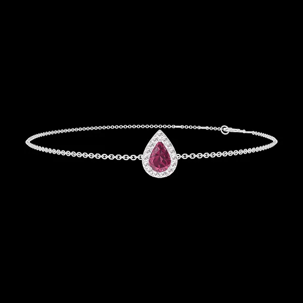 « L'Atelier » Nº200523 - Bracelet White gold 18 carats - Ruby Pear 0.3 Carats - Halo Diamond white - Chain Rolo