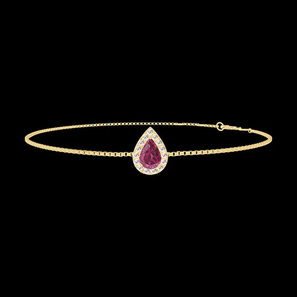 « L'Atelier » Nº200525 - Bracelet Yellow gold 18 carats - Ruby Pear 0.3 Carats - Halo Diamond white - Chain Venetian