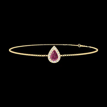 « L'Atelier » Nº200525 - Bracelet Or jaune 18 carats - Rubis Poire 0.3 carat - Halo Diamant - Chaîne Vénitienne