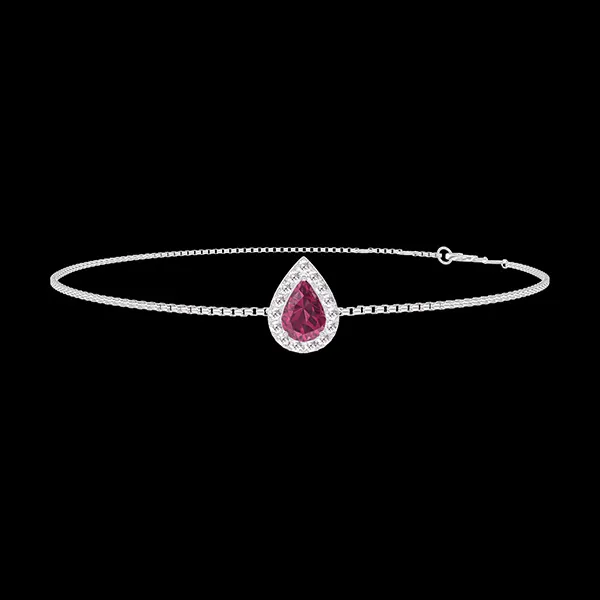 « L'Atelier » Nº200527 - Bracelet White gold 18 carats - Ruby Pear 0.3 Carats - Halo Diamond white - Chain Venetian