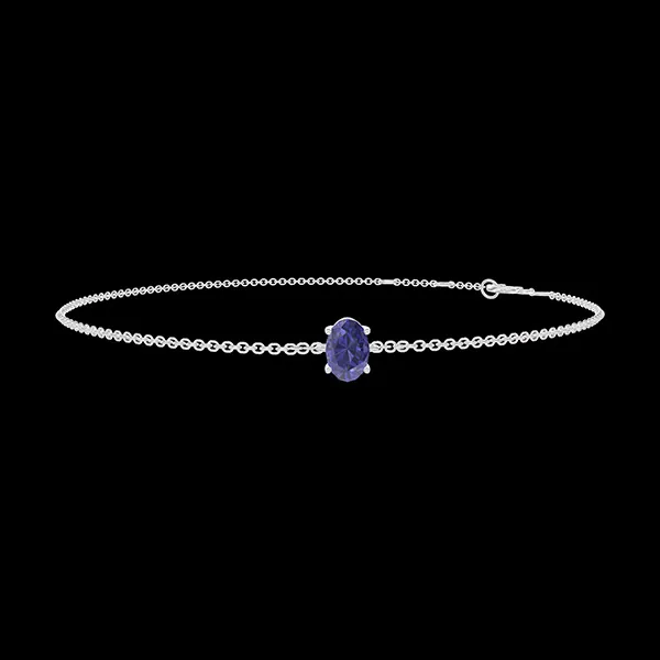 « L'Atelier » Nº200675 - Bracelet Or blanc 18 carats - Saphir bleu Ovale 0.3 carat - Chaîne Forçat
