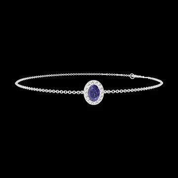 « L'Atelier » Nº200683 - Bracciale Oro bianco 18 carati - Zaffiro blu Ovale 0.3 Carati - Halo Diamante - Catena Rolò