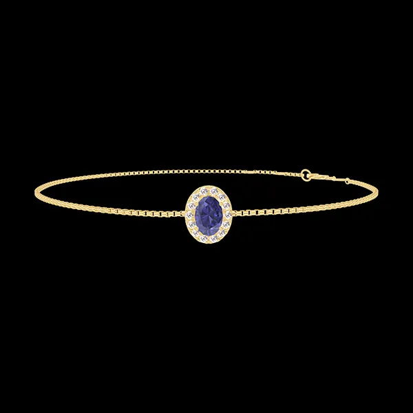 « L'Atelier » Nº200685 - Bracelet Yellow gold 18 carats - Blue Sapphire Oval 0.3 Carats - Halo Diamond white - Chain Venetian