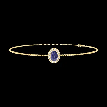 « L'Atelier » Nº200685 - Armband Geelgoud 18 karaat - Blauwe saffier Ovaal 0.3 Karaat - Halo Diamant - Ketting Venetiaans