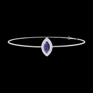 « L'Atelier » Nº200751 - Bracelet Or blanc 18 carats - Saphir bleu Marquise 0.3 carat - Halo Diamant - Chaîne Vénitienne