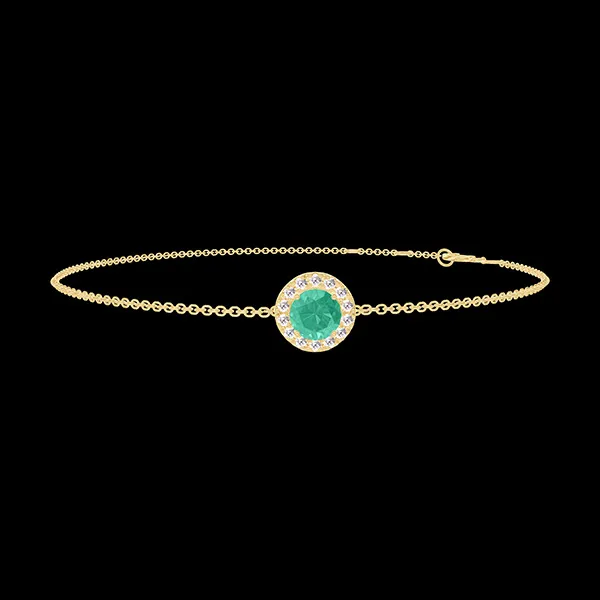 « L'Atelier » Nº200777 - Bracelet Or jaune 18 carats - Émeraude Rond 0.3 carat - Halo Diamant - Chaîne Forçat