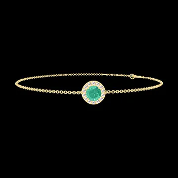 « L'Atelier » Nº200777 - Bracciale Oro giallo 18 carati - Smeraldo Rotonda 0.3 Carati - Halo Diamante - Catena Rolò