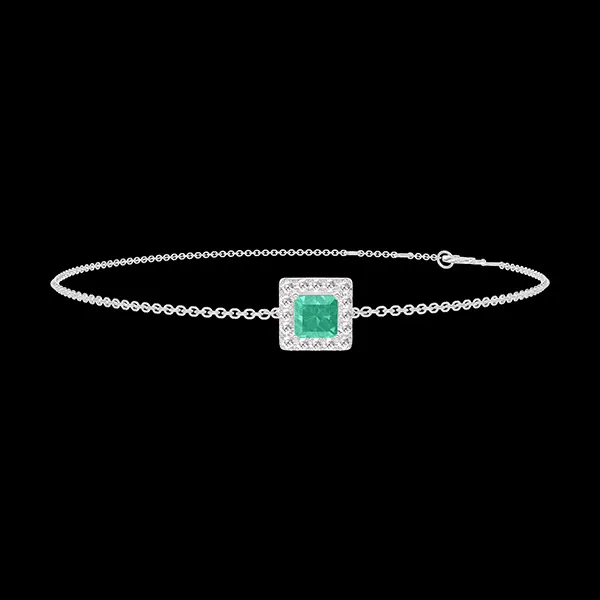 « L'Atelier » Nº200811 - Bracelet White gold 18 carats - Emerald Princess 0.3 Carats - Halo Diamond white - Chain Rolo
