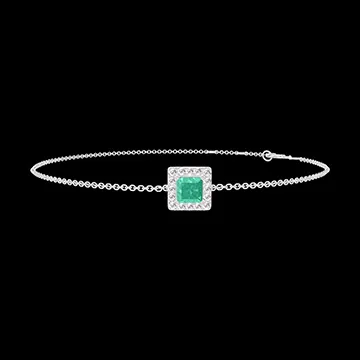 « L'Atelier » Nº200811 - Bracciale Oro bianco 18 carati - Smeraldo Principessa 0.3 Carati - Halo Diamante - Catena Rolò