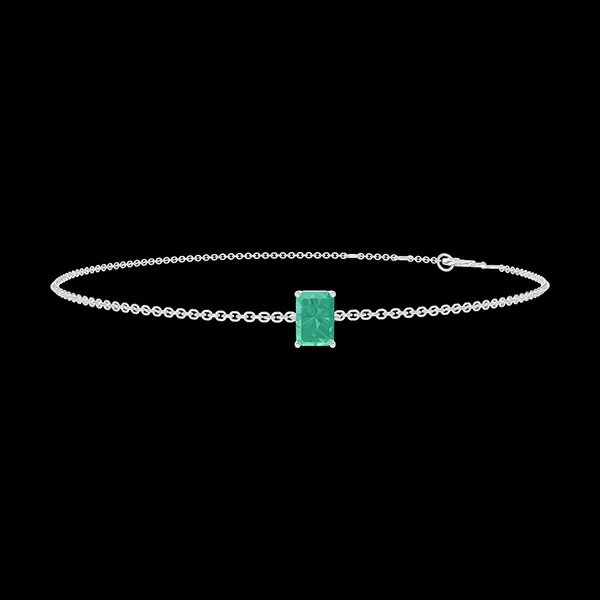« L'Atelier » Nº200835 - Bracelet White gold 18 carats - Emerald Baguette 0.3 Carats - Chain Rolo