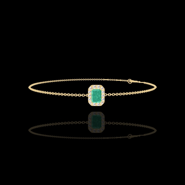 « L'Atelier » Nº200842 - Bracelet Or jaune 9 carats - Émeraude Rectangle 0.3 carat - Halo Diamant - Chaîne Forçat