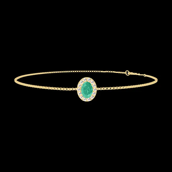 « L'Atelier » Nº200877 - Bracelet Or jaune 18 carats - Émeraude Ovale 0.3 carat - Halo Diamant - Chaîne Vénitienne