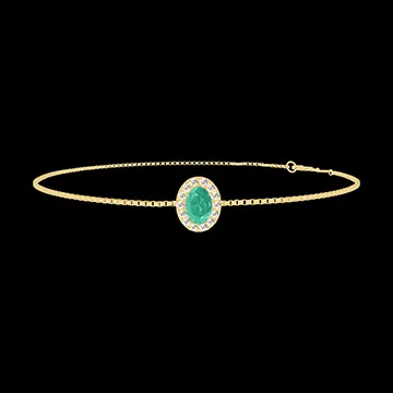 « L'Atelier » Nº200877 - Armband Gelbgold 750/-(18Kt) - Smaragd Oval 0.3 Karat - Halo Diamant - Kette Venezianerkette
