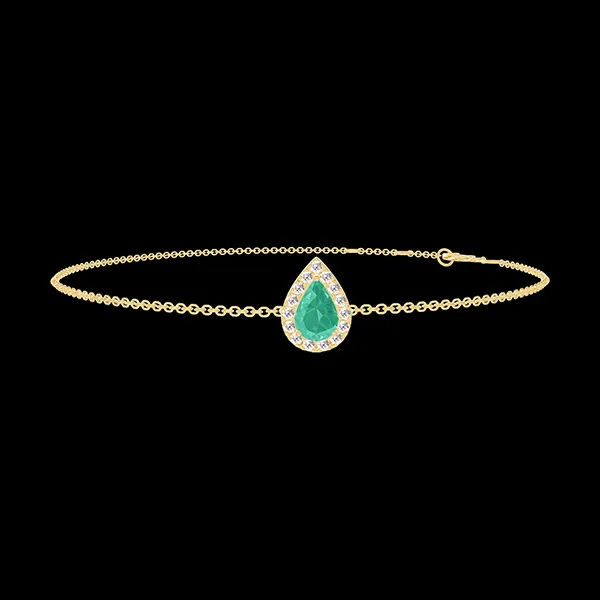 « L'Atelier » Nº200905 - Bracciale Oro giallo 18 carati - Smeraldo Goccia 0.3 Carati - Halo Diamante - Catena Rolò