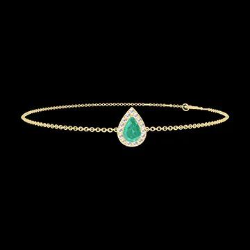 « L'Atelier » Nº200905 - Bracelet Or jaune 18 carats - Émeraude Poire 0.3 carat - Halo Diamant - Chaîne Forçat