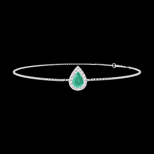 « L'Atelier » nº 200911 - Bracelet Or blanc 750 ‰ (18 carats) - Émeraude Poire 0.3 carat - Halo Diamant - Chaîne Vénitienne