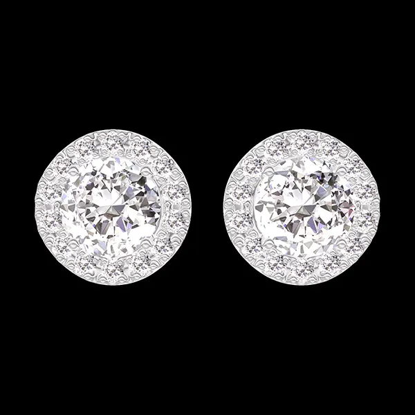 « L'Atelier » Nº200967 - Earrings White gold 18 carats - Diamond white round 0.3 Carats (2 X) - Halo Diamond white